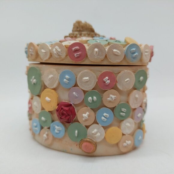 Dezine Trinket Box 3D Buttons Baubles Cherub Oval 1993 Hand Painted 3.5" READ - Picture 9 of 16